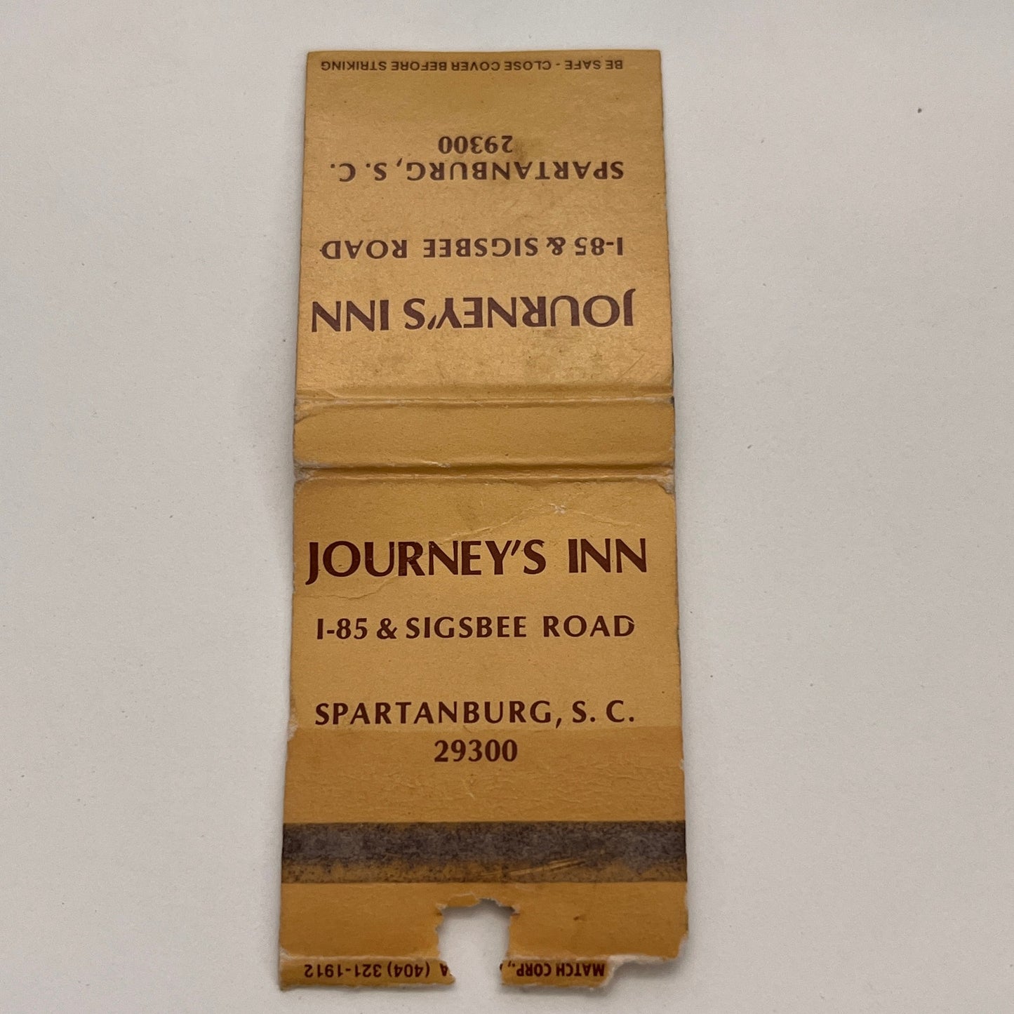Journey's Inn Spartanburg SC Vintage Matchbook TB6-MB2-15