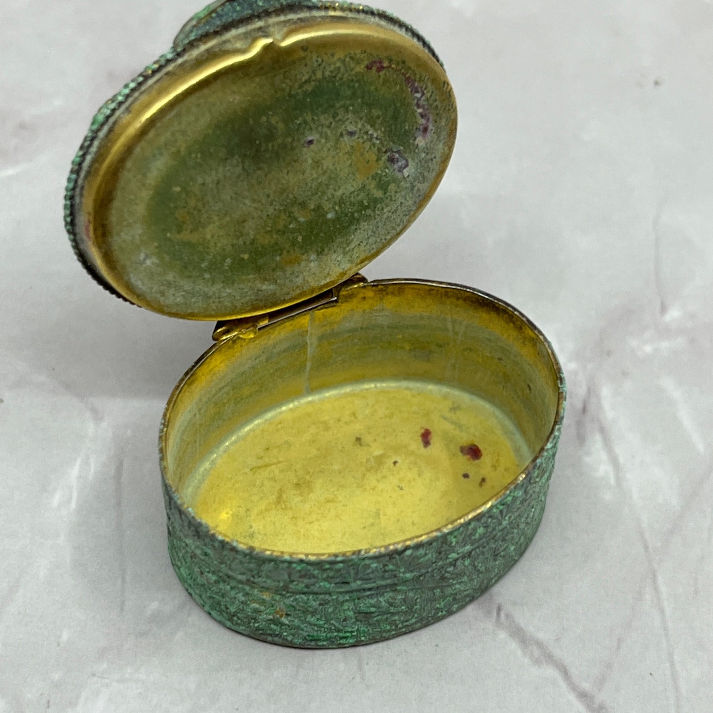 Vtg Italian Murano Glass Micro Mosaic Filigree Gold Tone Pill Box Organizer SC1