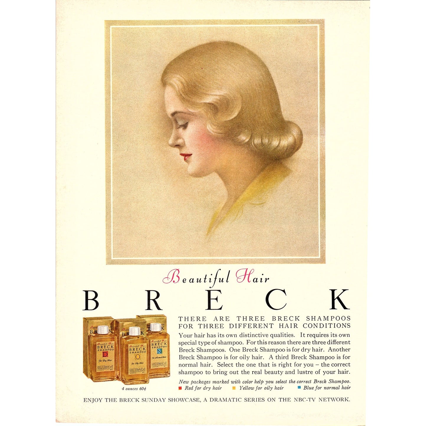 Breck Shampoo Sunday Showcase Beautiful Hair Vintage Magazine Ad 8x11 V7