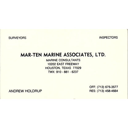Mar-ten Marine Associates, Ltd. Andrew Holdrup Houston TX Business Card SSB4-B13