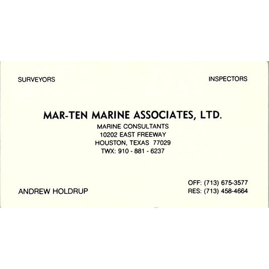 Mar-ten Marine Associates, Ltd. Andrew Holdrup Houston TX Business Card SSB4-B13