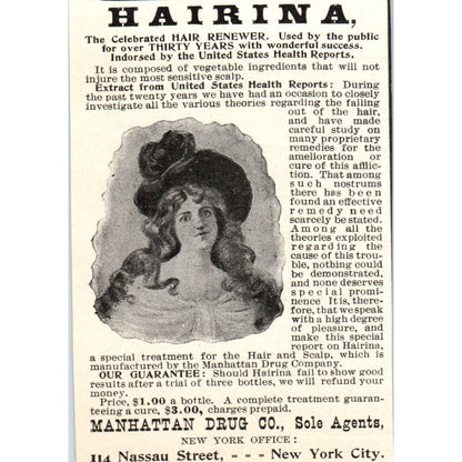 Hairina Hair Remover Manhattan Drug Co NY 1897 Victorian Ad AE9-TS10