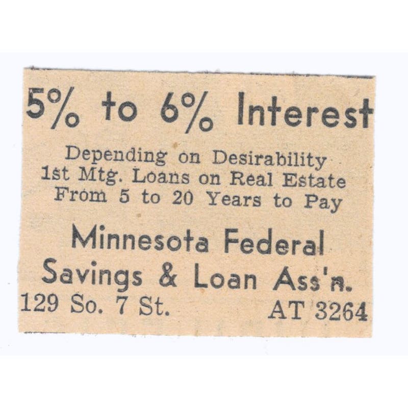 Minnesota Federal Savings & Loan So. 7th St 1935 Minneapolis Journal Ad AE7-H3