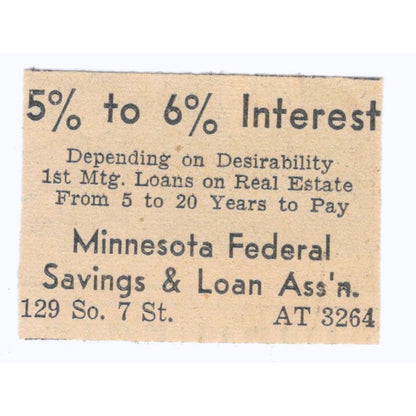 Minnesota Federal Savings & Loan So. 7th St 1935 Minneapolis Journal Ad AE7-H3