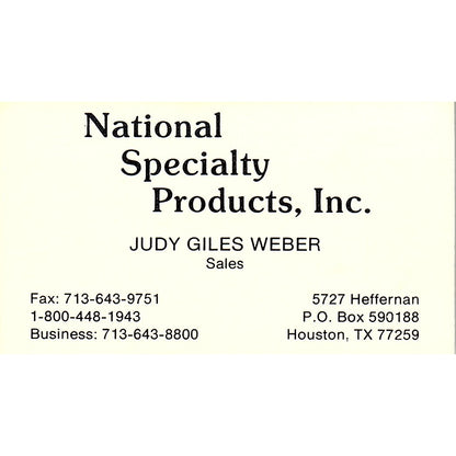 Judy Giles Weber National Specialty Products Houston Business Card SD9-B12