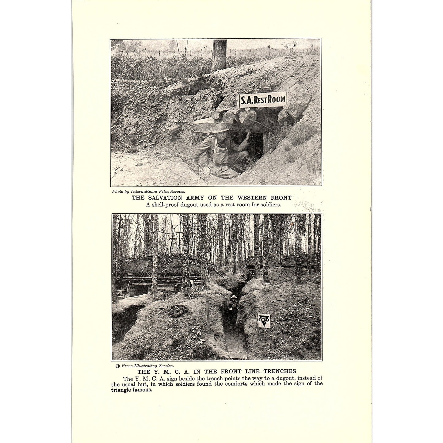 Salvation Army Western Front, YMCA in Front Line Trenches 1919 WWI Print AF9-18