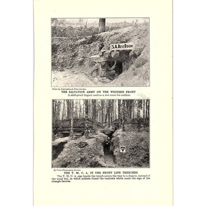 Salvation Army Western Front, YMCA in Front Line Trenches 1919 WWI Print AF9-18