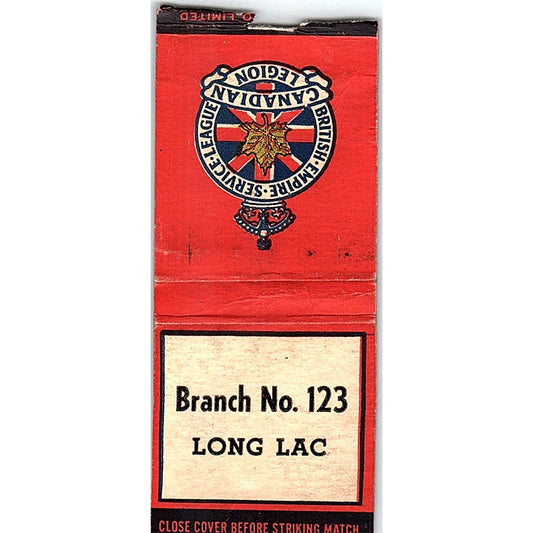 Canadian Legion Branch No 123 Long Lac Vintage Matchbook Cover SF3-Y3