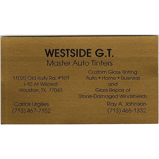 Westside GT Auto Tint Carlos Urgiles Ray A Johnson Houston Business Card SD9-B14