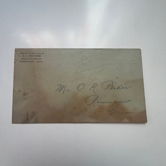c1910 J.J. Hynes Hay and Grain Rosemount MN Envelope AJ4-H1