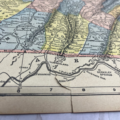 1899 Map of Pennsylvania Fold Out Original Tinted Map Engraving FL6-8