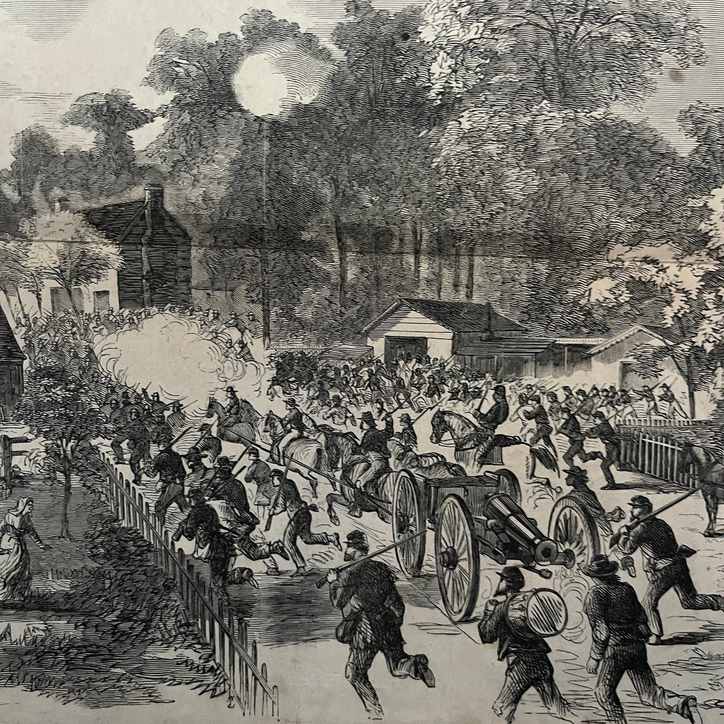 Rebels Evacuating Mechanicsville Original 1863 Civil War Engraving C92