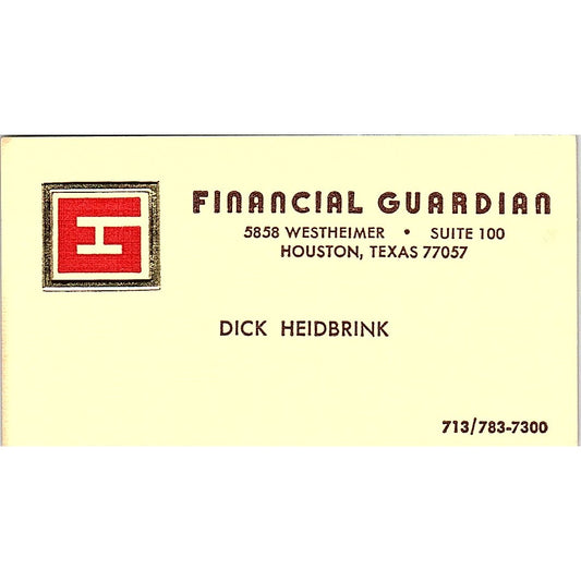 Financial Guardian Dick Heidbrink Houston Texas Vintage Business Card SF3-B4