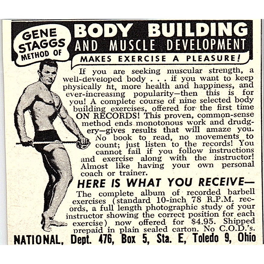 Gene Staggs Method of Body Building & Muscle Development Chicago 1955 Ad AF9-M3