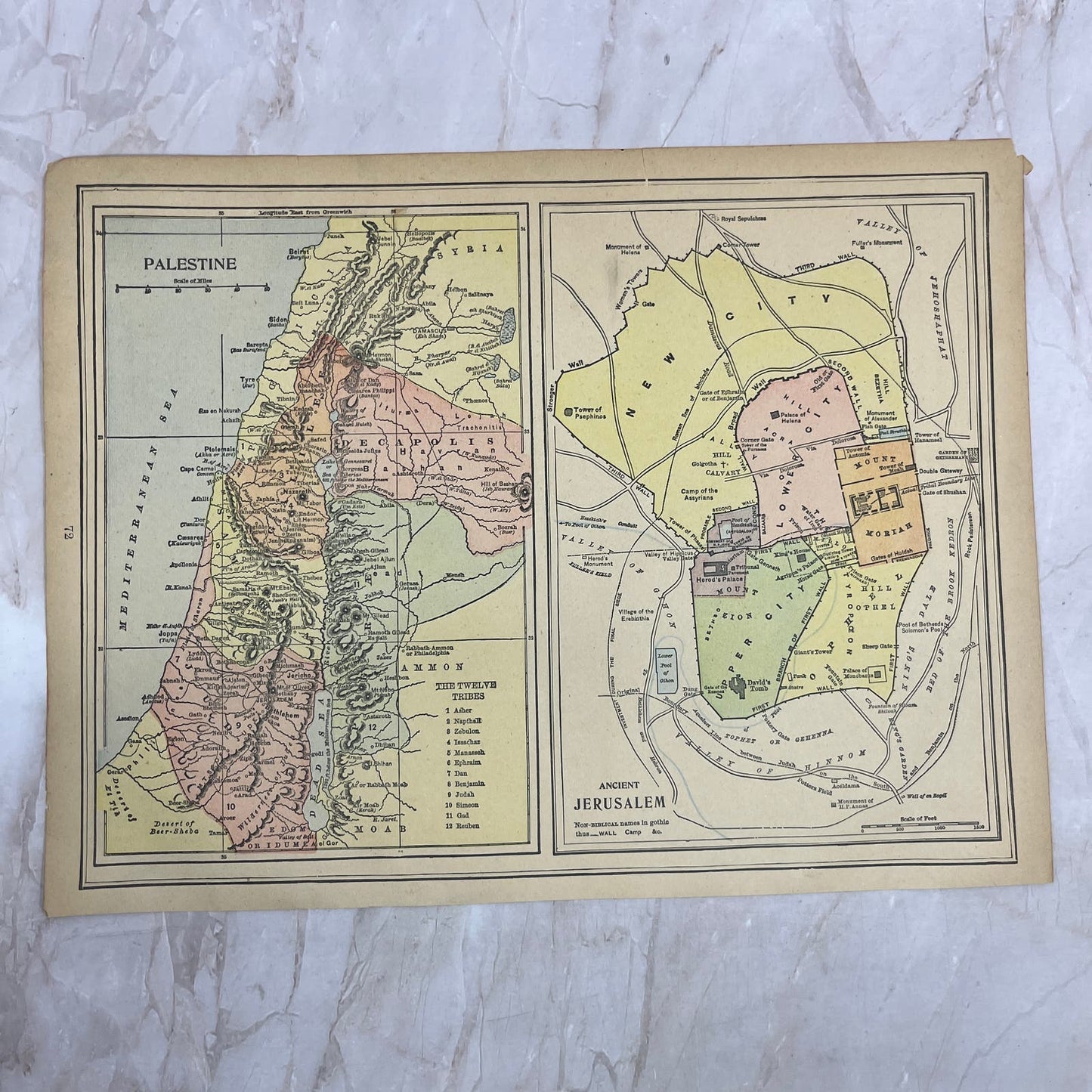 1899 Map of Jerusalem and Palestine 10x13 Original Tinted Map Engraving FL6-8