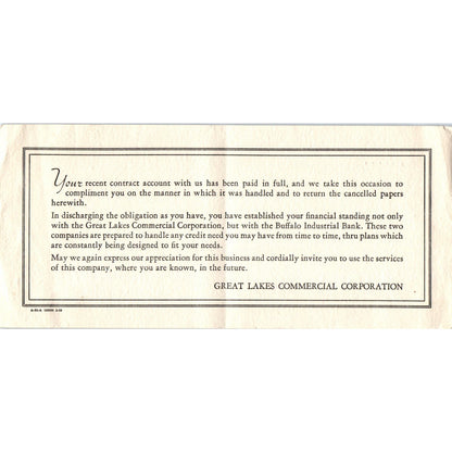 c1930 Great Lakes Commercial Corporation Thank You Graham Dodds Kenmore NY AE6
