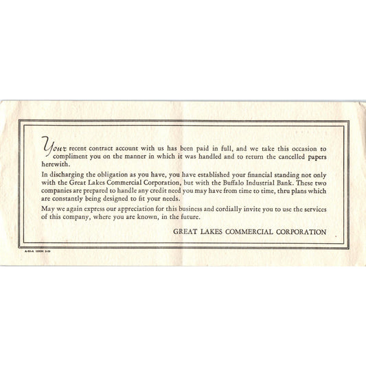 c1930 Great Lakes Commercial Corporation Thank You Graham Dodds Kenmore NY AE6