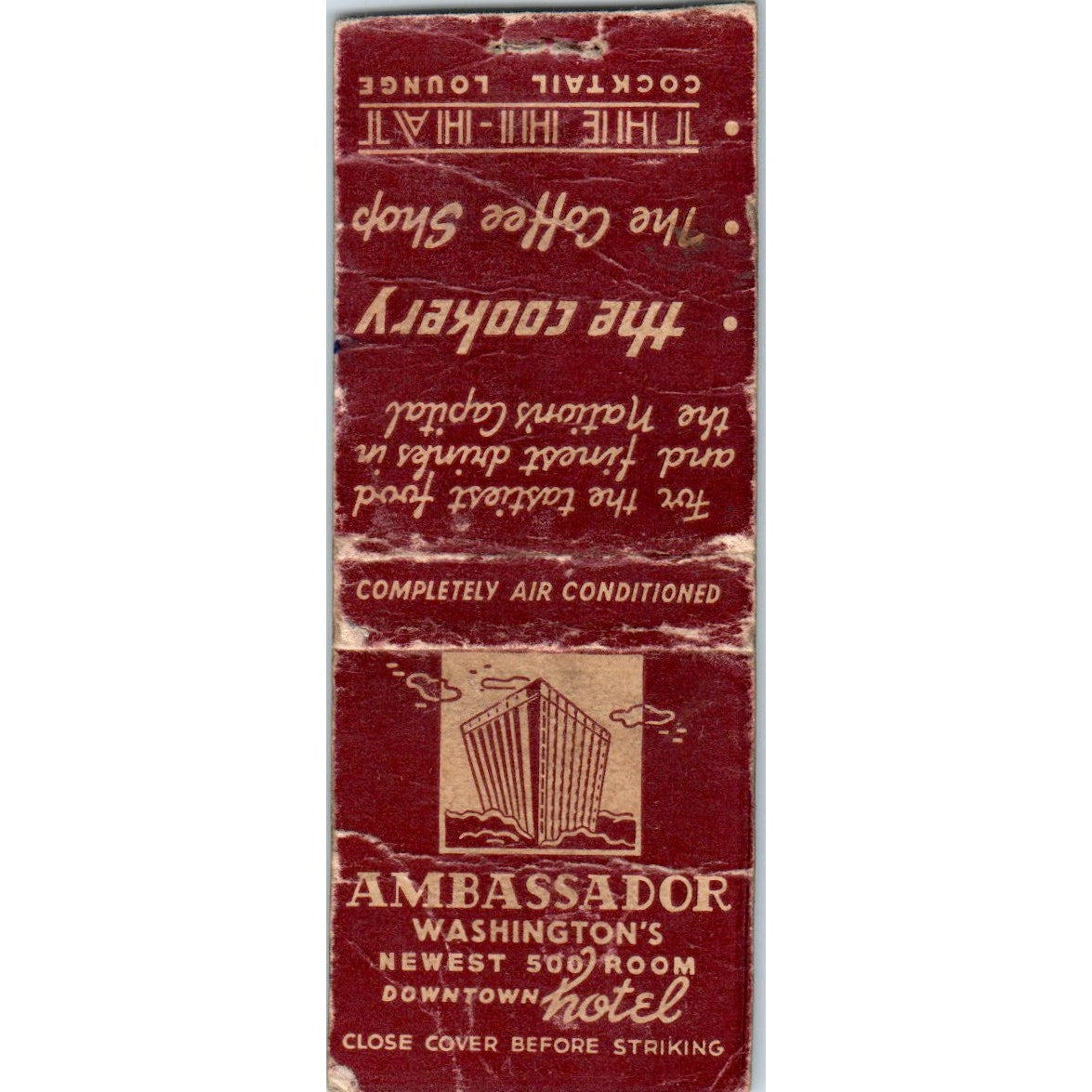 The Ambassador Hotel Hi-Hat Lounge Washington Vintage Matchbook Cover SD2-Y6