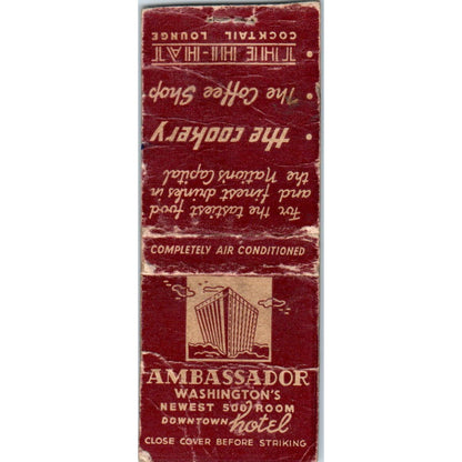 The Ambassador Hotel Hi-Hat Lounge Washington Vintage Matchbook Cover SD2-Y6