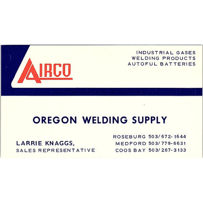 Larrie Knaggs Oregon Welding Supply Coos Bay Vintage Business Card SC9-B12