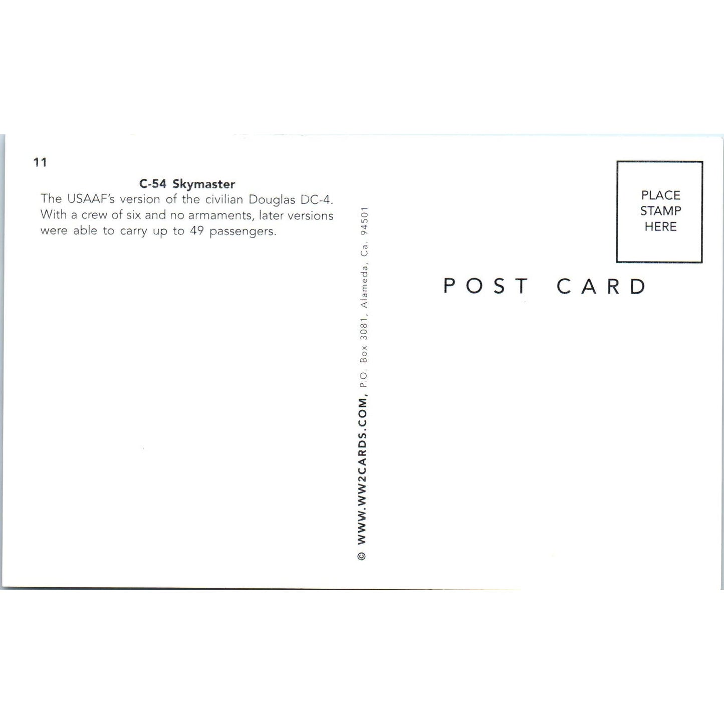 USAF C-54 Skymaster Vintage Postcard PC19