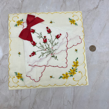 Vintage Swiss Cotton Embroidered Handkerchief Handmade Ornate Floral Bow TF5