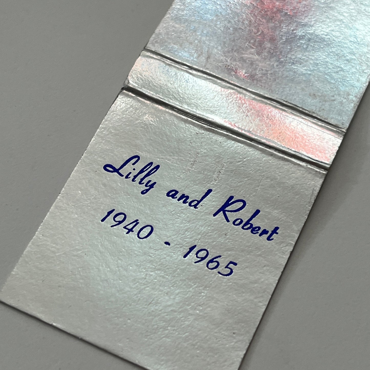 Lily & Robert 1940-1965 Anniversary Monogram Vintage Matchbook Cover TB8-MB-10