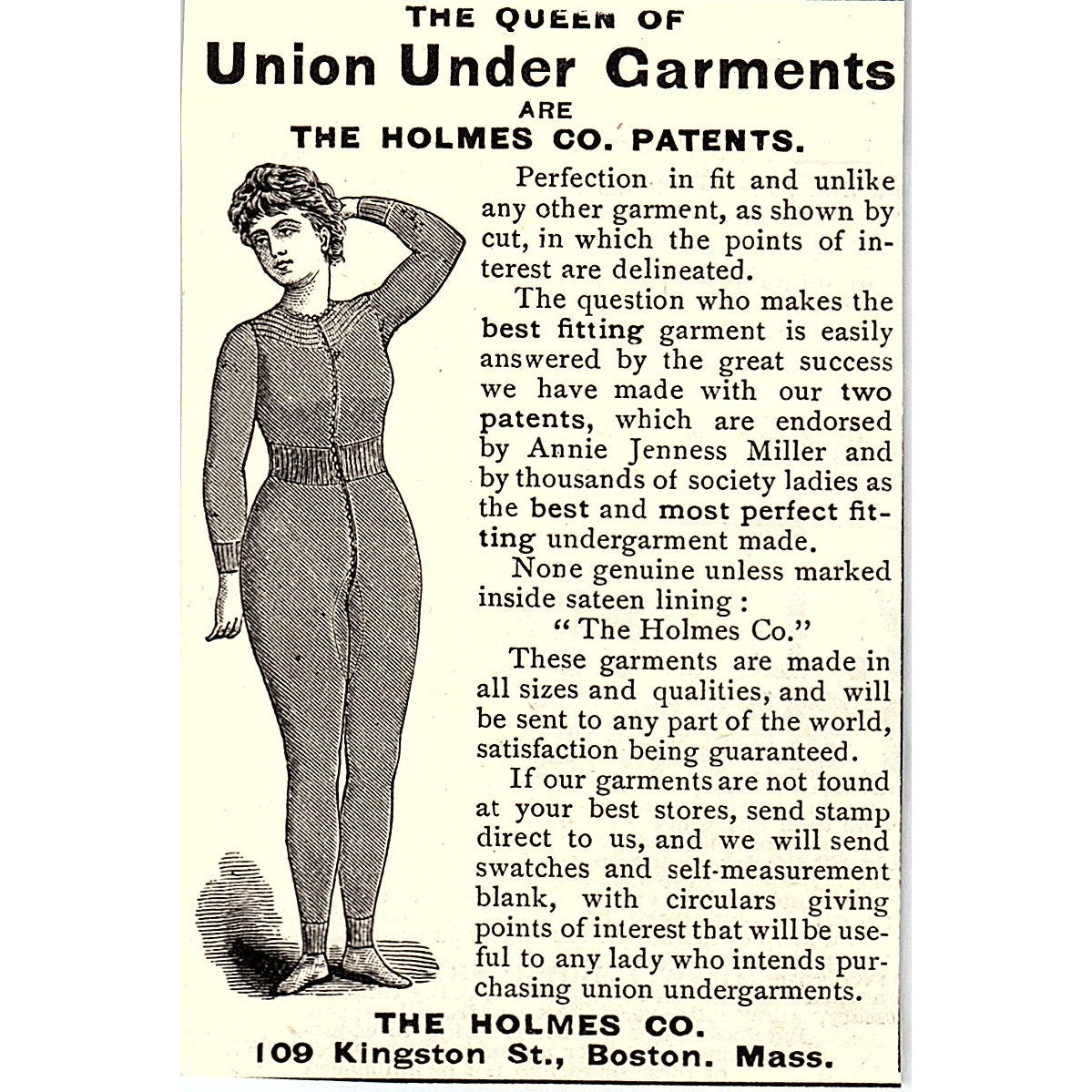The Holmes Co Union Suits Undergarments Annie Jenness Miller Boston 1892 AG2-M9
