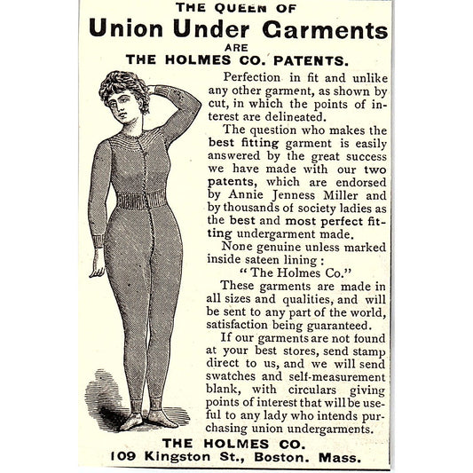 The Holmes Co Union Suits Undergarments Annie Jenness Miller Boston 1892 AG2-M9