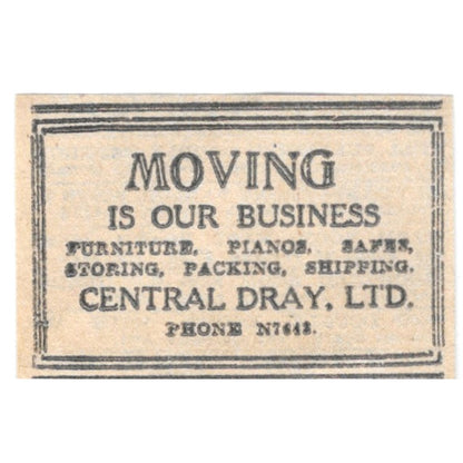 Central Dray Ltd Moving Business Winnipeg 1920 Ad AG2-S7