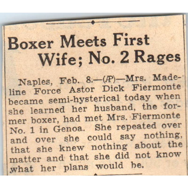 Boxer Fiermonte Meets 1st Wife 2nd Wife Rages 1935 Mpls Journal Article AB9