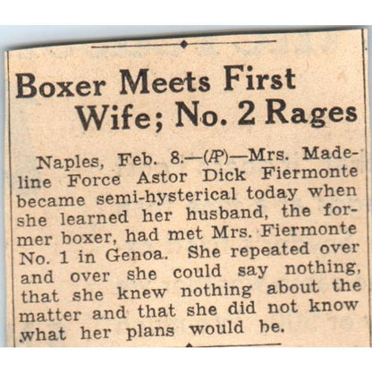 Boxer Fiermonte Meets 1st Wife 2nd Wife Rages 1935 Mpls Journal Article AB9