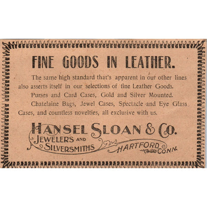Hansel Sloan & Co Jewelers Silversmiths Hartford 1901 Newspaper Ad AD8-H2