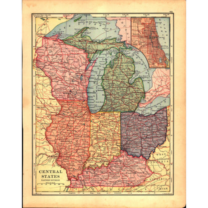 Map USA Central States / Southern States 1901 Original Engraving V1-1