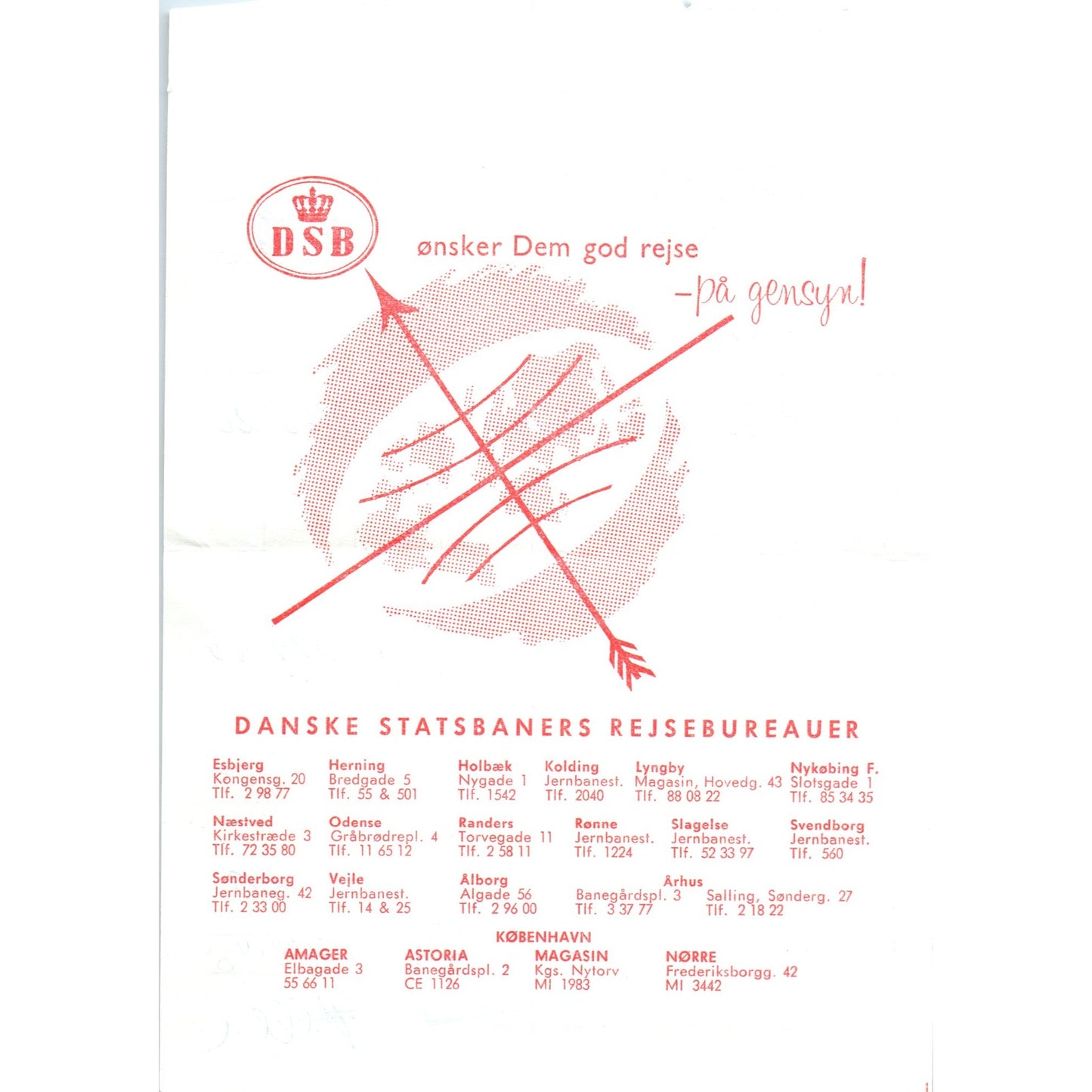 1960s DSB Danish Statsbaners Travel Agency Travel Receipt ÅRHUS AF7-E10