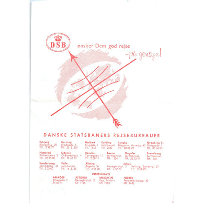 1960s DSB Danish Statsbaners Travel Agency Travel Receipt ÅRHUS AF7-E10