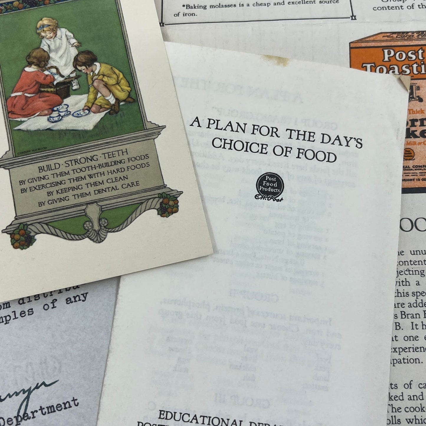 1928 Post Food Products Classroom Health Educational Material Lot TG8-Z