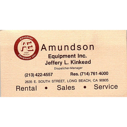 Amundson Equipment Inc. Jeffery L. Kinkead Long Beach CA Business Card SB4-B4