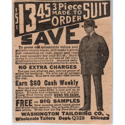Washington Tailoring Co Chicago 3 Piece Suit Offer 1923 Magazine Ad Clip AE1-3