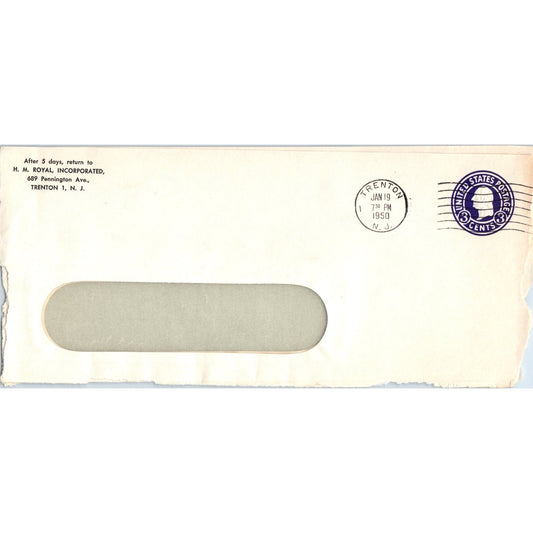 1950 H.M. Royal Inc Trenton NJ Postal Cover Envelope TH9-L1