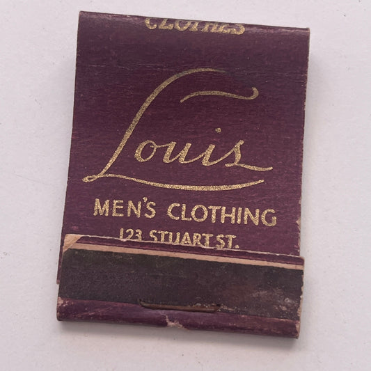 Louis Men's Clothing 123 Stuart St NY Vintage Matchbook Cover TB8-MB2-9