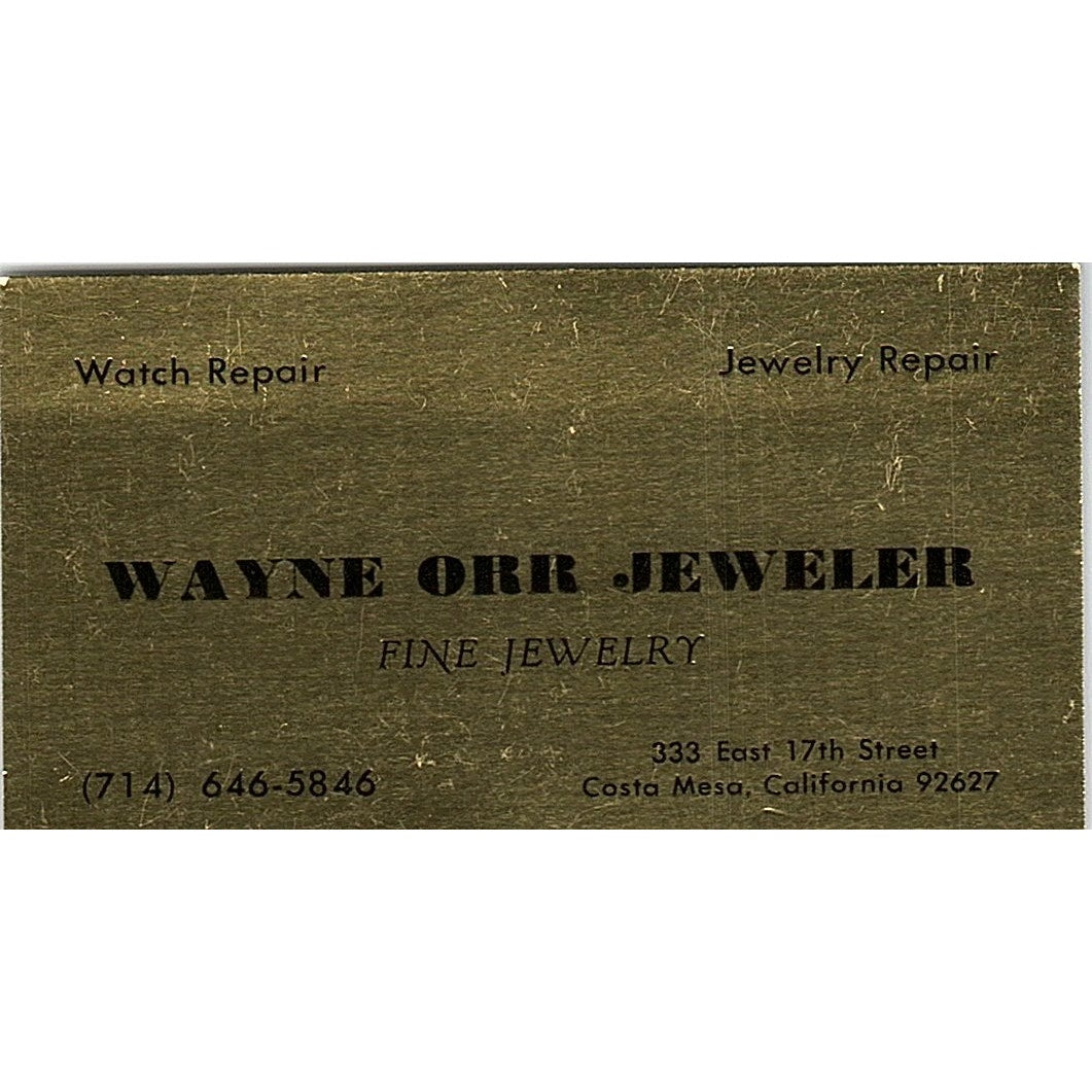 Wayne Orr Jeweler Costa Mesa California Vintage Business Card SB4-B10