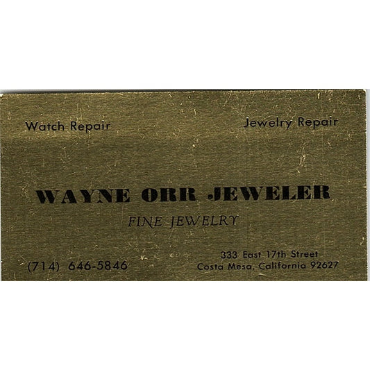Wayne Orr Jeweler Costa Mesa California Vintage Business Card SB4-B10