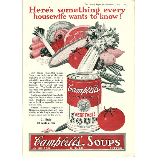 Campbell's Vegetable Soup - Nov 7, 1925 Ad AG2-3