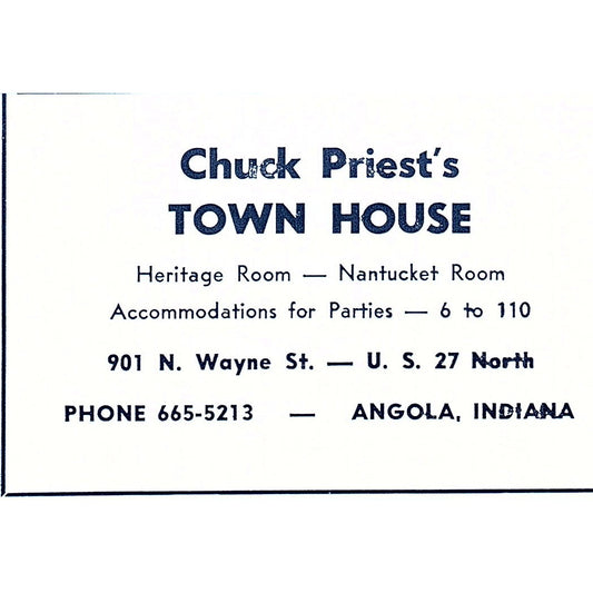 Chuck Priest's Town House 901 N. Wayne St Angola Indiana 1964 Ad AG1-M7