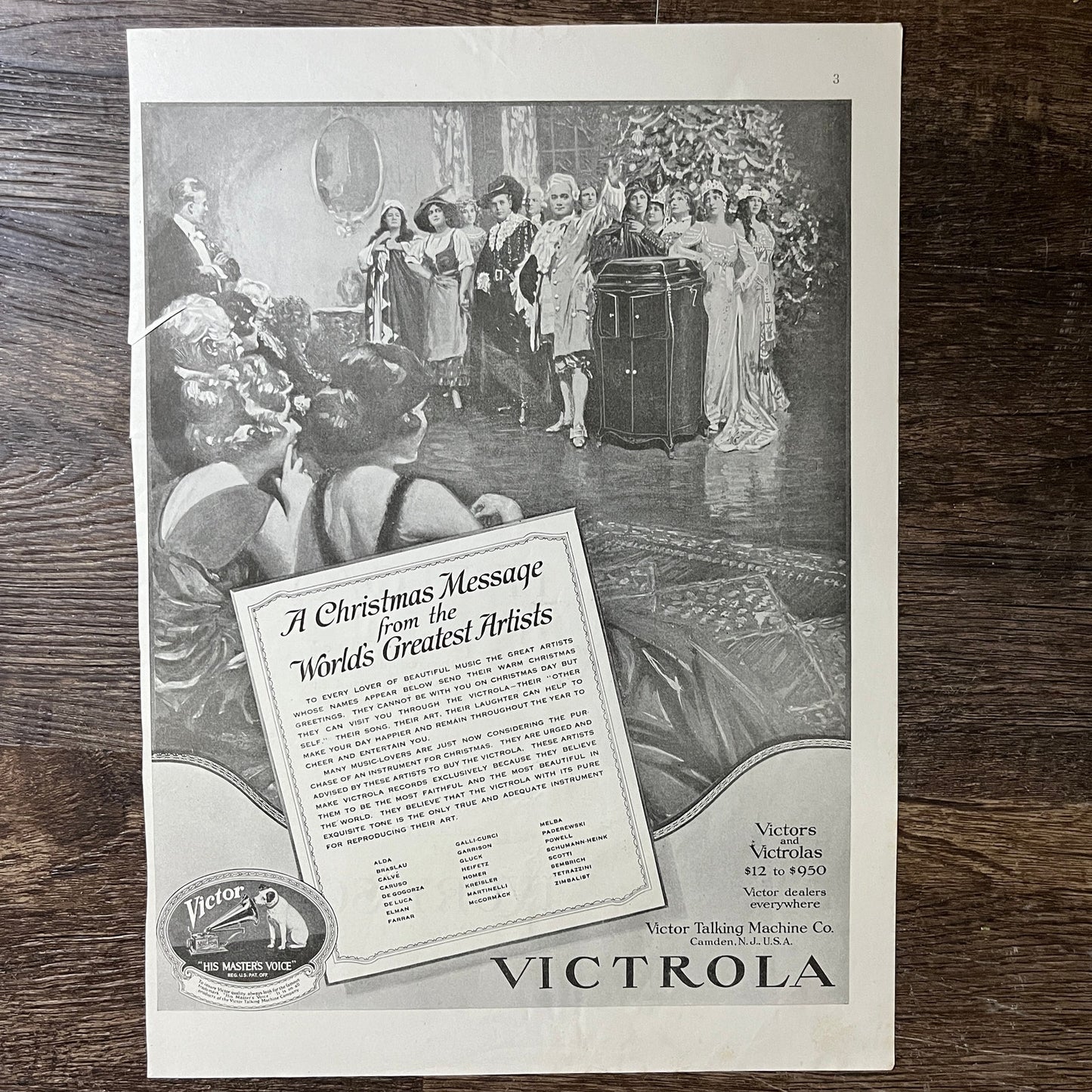 A Christmas Message RCA Victor Victrola Camden Vintage Magazine Ad 10x14 V7