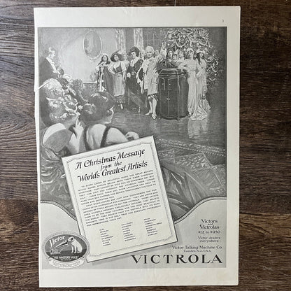 A Christmas Message RCA Victor Victrola Camden Vintage Magazine Ad 10x14 V7