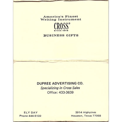 Dupree Advertising Co Cross Pens Ely Day Houston Vintage Business Card SE3-B16