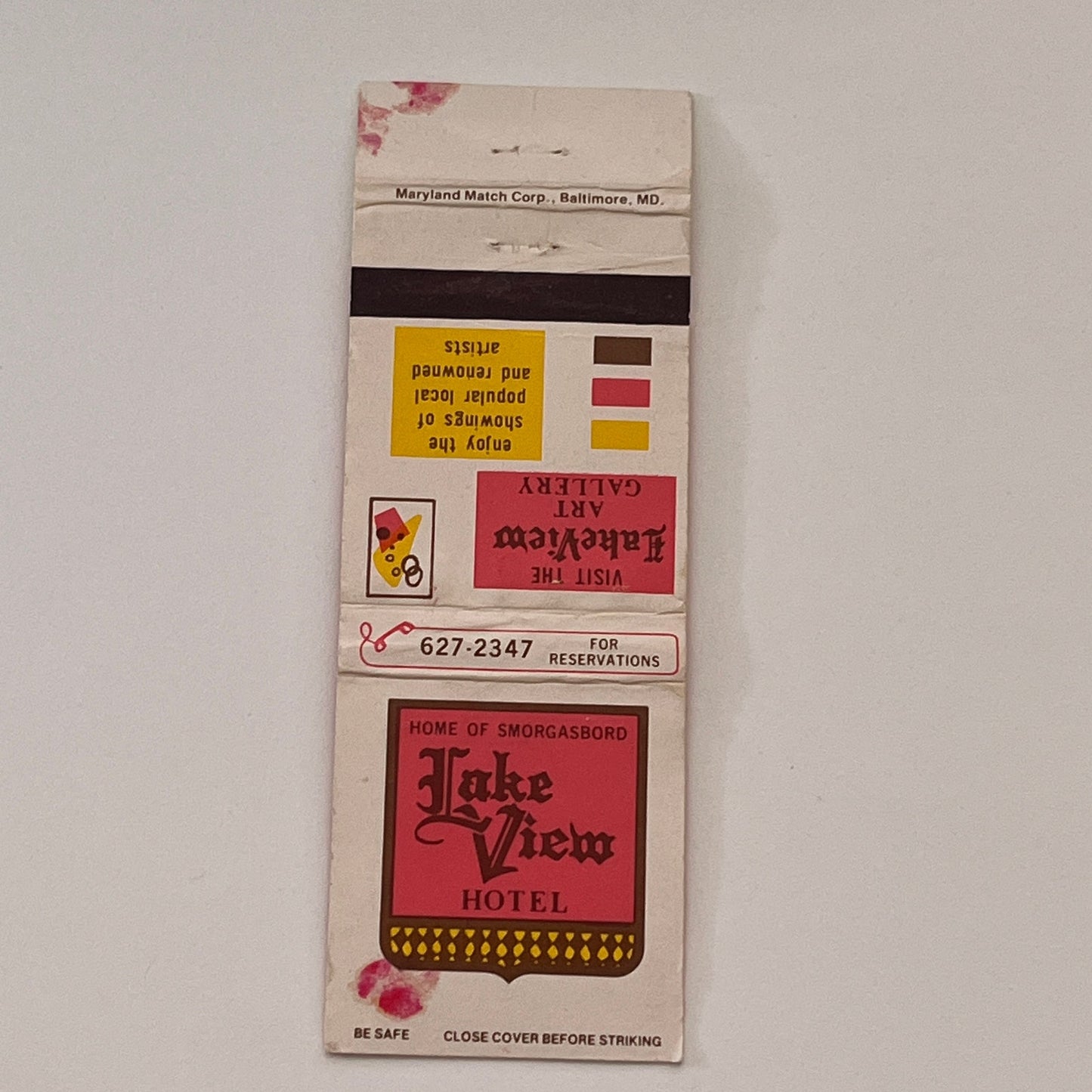 Lakeview Hotel Smorgasbord Art Gallery Vintage Matchbook Cover TB6-MB2-2
