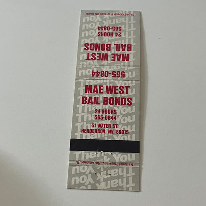 Mae West Bail Bonds Henderson NV Vintage Matchbook Cover TB6-MB2-5